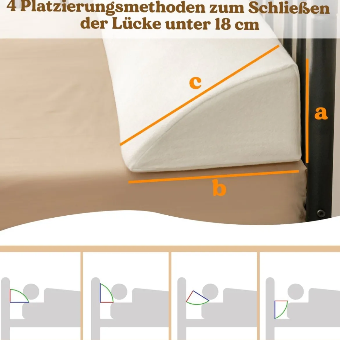 Nackenkissen Bettkeilkissen für Doppelbetten mit Seitentasche 140 x 25 x 15 cm Weiß