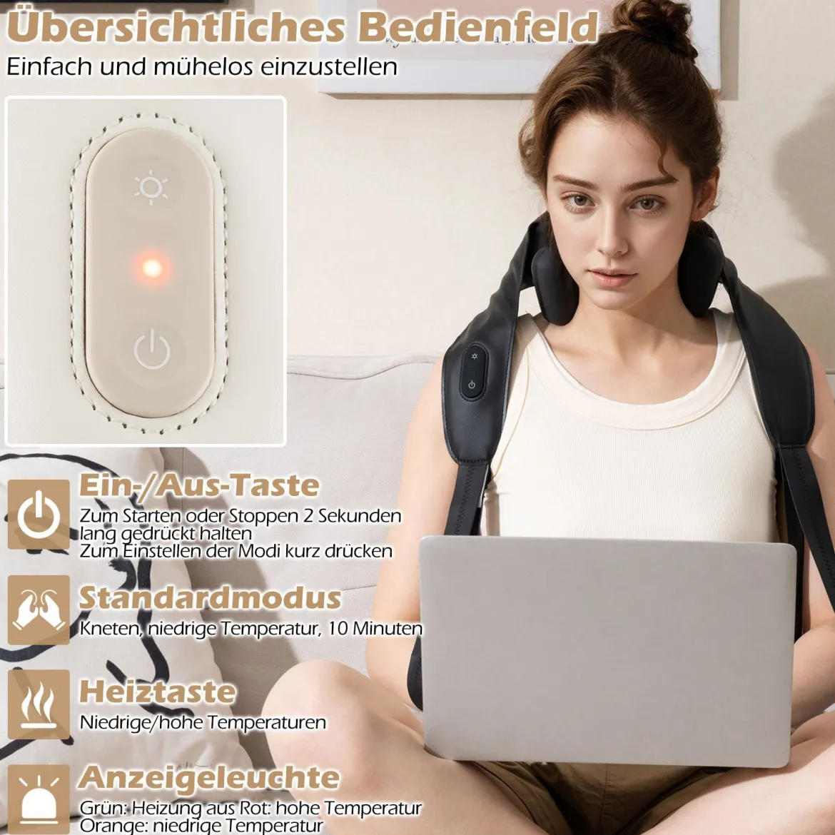 Nackenmassagegerät & Schulter Massagegerät 4D Kneten Shiatsu Massagemaschine mit 2 Wärmestufen