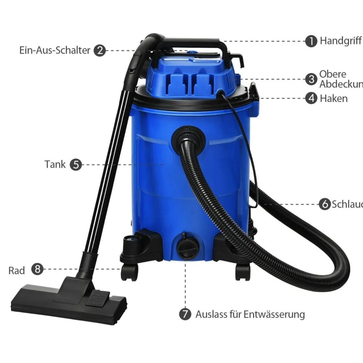 Nass-/Trockensauger mit Gebläsefunktion Mehrzwecksauger Industriestaubsauger Staubsauger mit Rollen