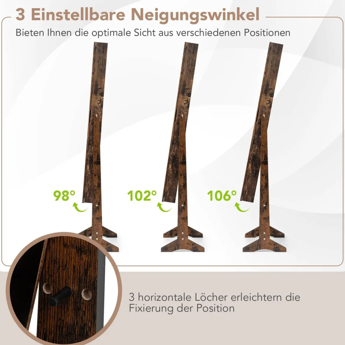 Neigungsverstellbarer Schmuckschrank mit Ganzkörperspiegel & 64 Ohrringschlitzen Schmuckregal