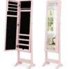 Neigungsverstellbarer Schmuckschrank mit Ganzkörperspiegel Schmuckregal Spiegelschrank Pink