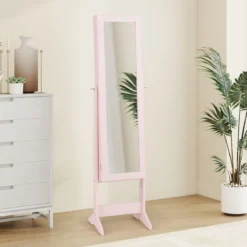 Neigungsverstellbarer Schmuckschrank mit Ganzkörperspiegel Schmuckregal Spiegelschrank Pink