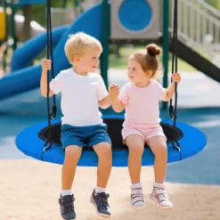 Nestschaukel Ø100cm LED-Beleuchtung Verstellbares Seil bis 150kg Garten Spielplatz Blau