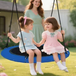 Nestschaukel Ø100cm LED-Beleuchtung Verstellbares Seil bis 150kg Garten Spielplatz Blau