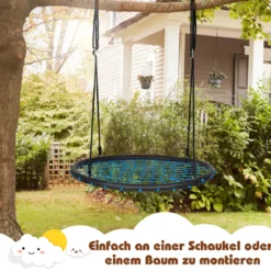 Nestschaukel Ø100cm Rundschaukel Hängeschaukel mit verstellbarem Seil Baumschaukel Blau