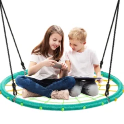 Nestschaukel Ø100cm Spinnennetz Kinderschaukel Baumschaukel Spinnennetz-Rundseil-Rundschaukel Grün