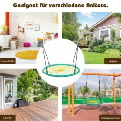 Nestschaukel Ø100cm Spinnennetz Kinderschaukel Baumschaukel Spinnennetz-Rundseil-Rundschaukel Grün