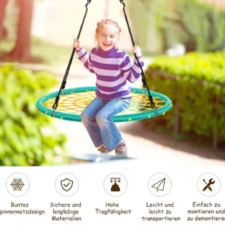 Nestschaukel Ø100cm Spinnennetz Kinderschaukel Baumschaukel Spinnennetz-Rundseil-Rundschaukel Grün