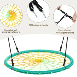 Nestschaukel Ø100cm Spinnennetz Kinderschaukel Baumschaukel Spinnennetz-Rundseil-Rundschaukel Grün