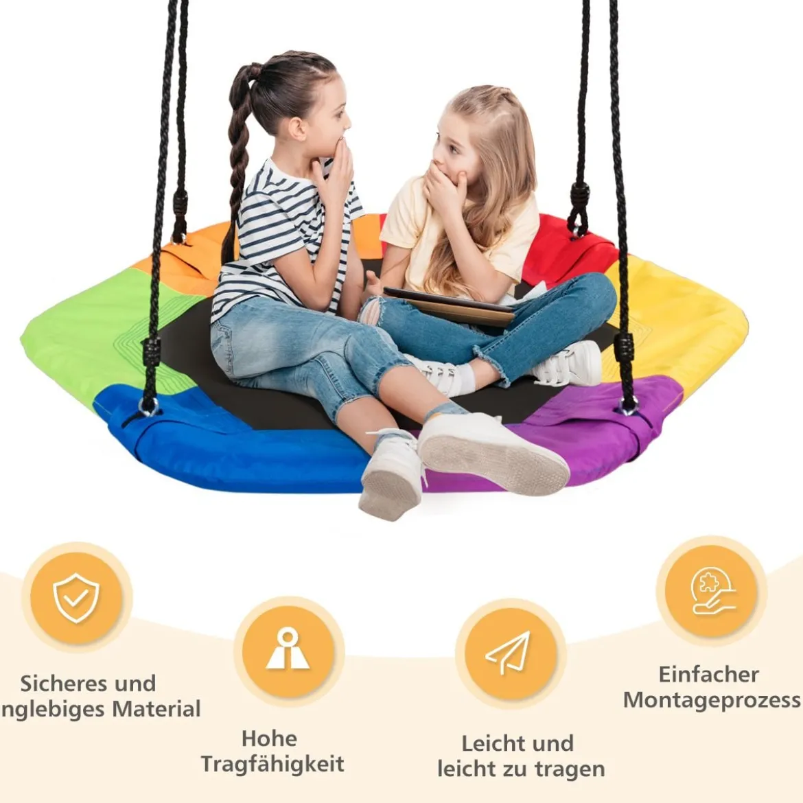 Nestschaukel Kinder Baumschaukel Hängeschaukel Tellerschaukel 94x84cm 150kg Tragkraft
