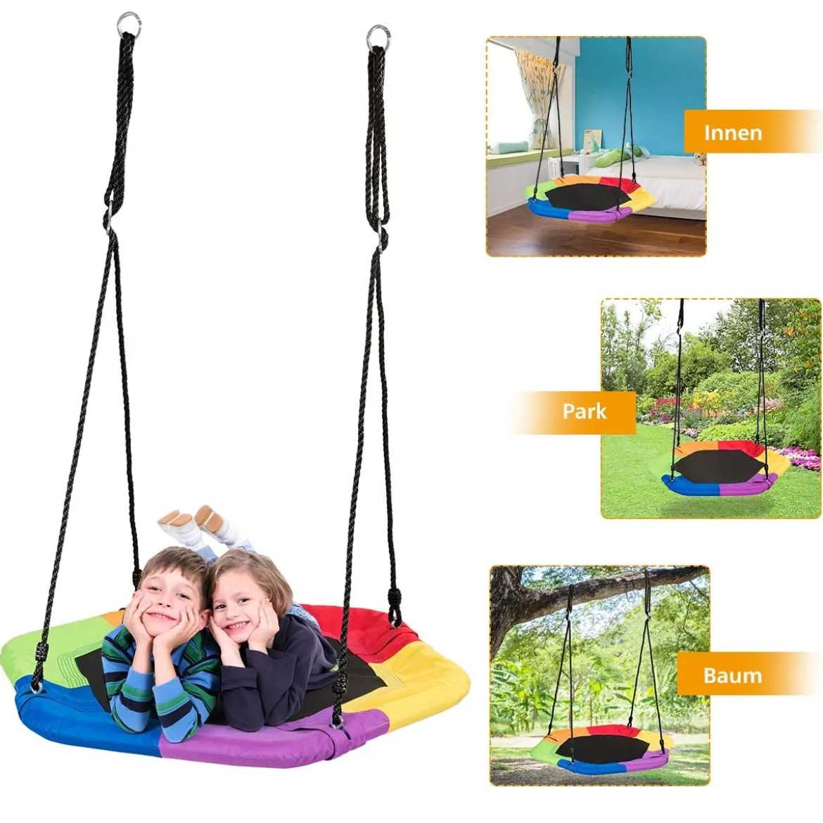 Nestschaukel Kinder Baumschaukel Hängeschaukel Tellerschaukel 94x84cm 150kg Tragkraft