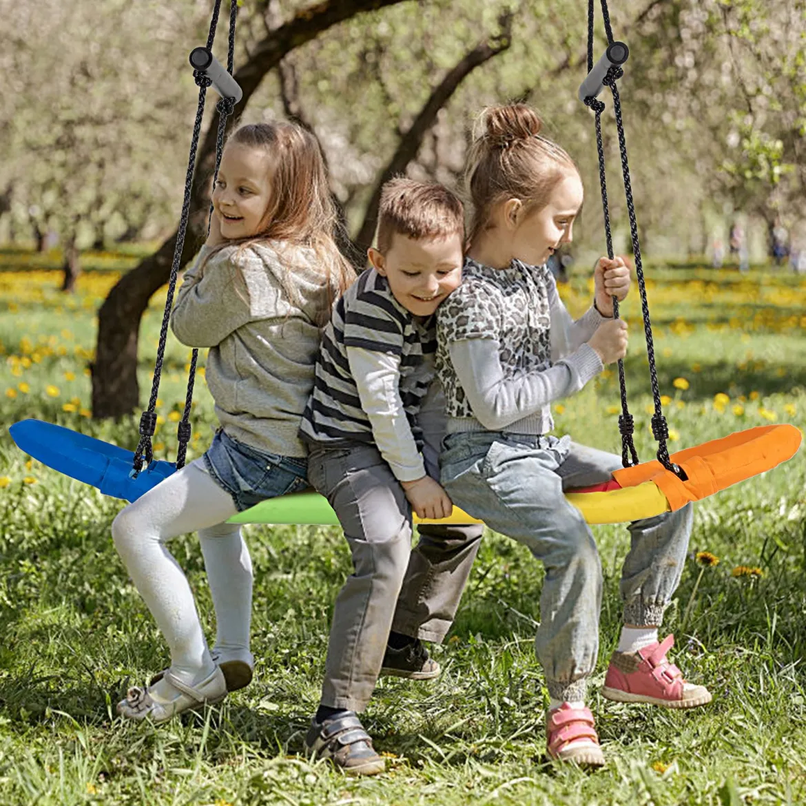 Nestschaukel Kinder Baumschaukel mit 100-160cm verstellbaren Seil Hängeschaukel Bunt 123 x 45cm