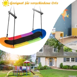 Nestschaukel Kinder Baumschaukel mit 100-160cm verstellbaren Seil Hängeschaukel Bunt 123 x 45cm