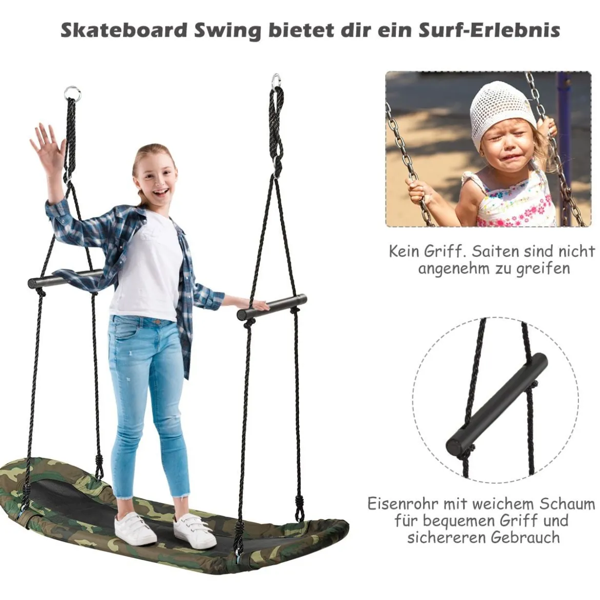 Nestschaukel Kinder Baumschaukel mit 100-160cm verstellbaren Seil Hängeschaukel 150kg Tragkraft 123x45cm