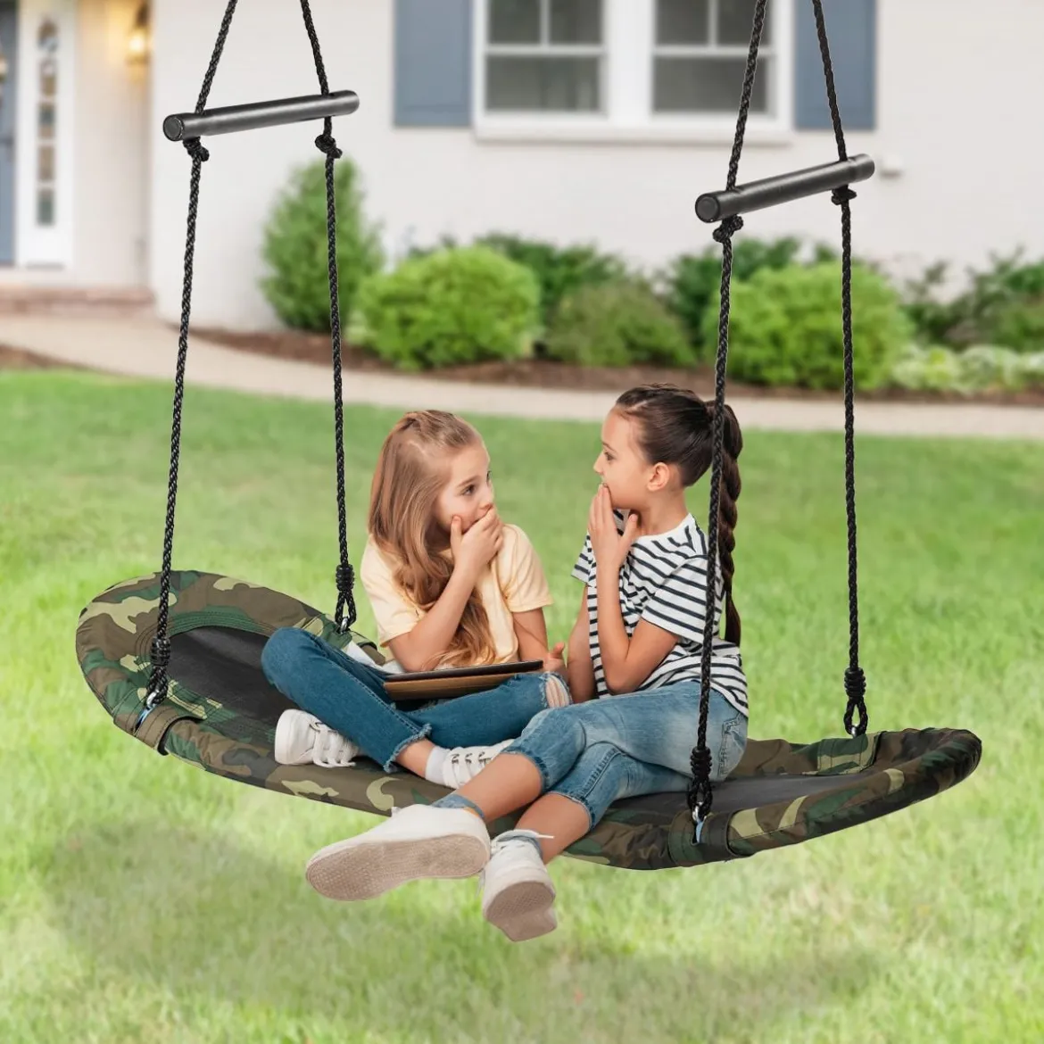 Nestschaukel Kinder Baumschaukel mit 100-160cm verstellbaren Seil Hängeschaukel 150kg Tragkraft 123x45cm