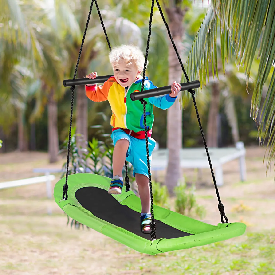 Nestschaukel Kinder Baumschaukel mit 100-180cm verstellbaren Seil Hängeschaukel Grün 123x45cm