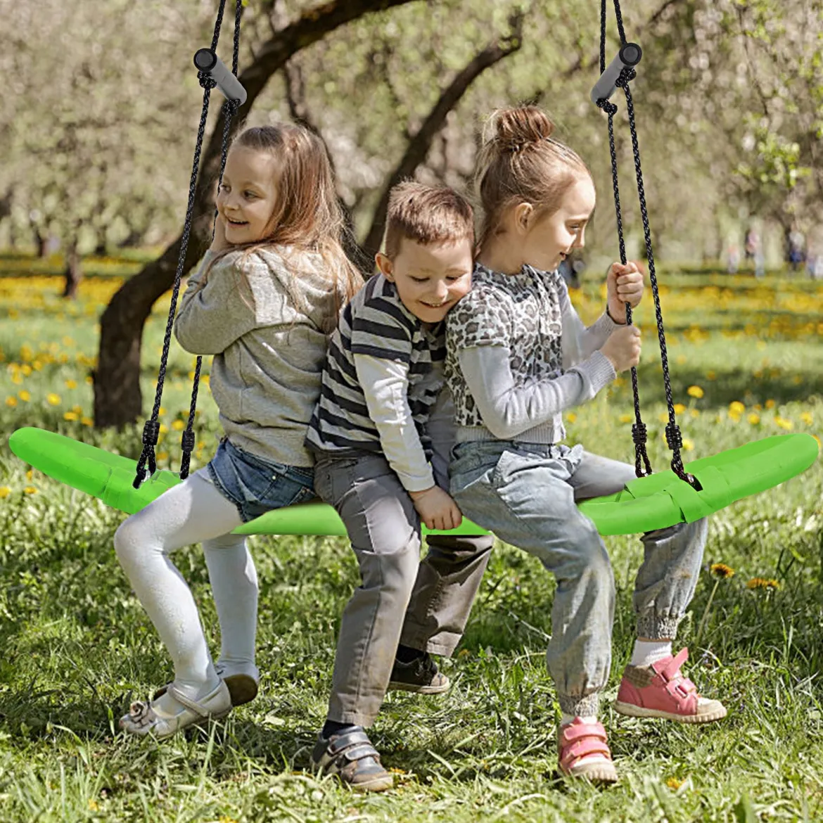 Nestschaukel Kinder Baumschaukel mit 100-180cm verstellbaren Seil Hängeschaukel Grün 123x45cm