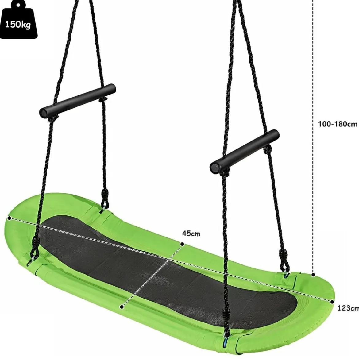 Nestschaukel Kinder Baumschaukel mit 100-180cm verstellbaren Seil Hängeschaukel Grün 123x45cm