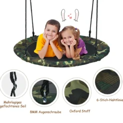 Nestschaukel Kinderschaukel Baumschaukel Rundschaukel 100-160cm Seil Tarngrün