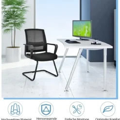 Netz Bürostuhl mit Rückenlehne bis 136kg belastbar 60 x 54,5 x 94 cm Schwarz