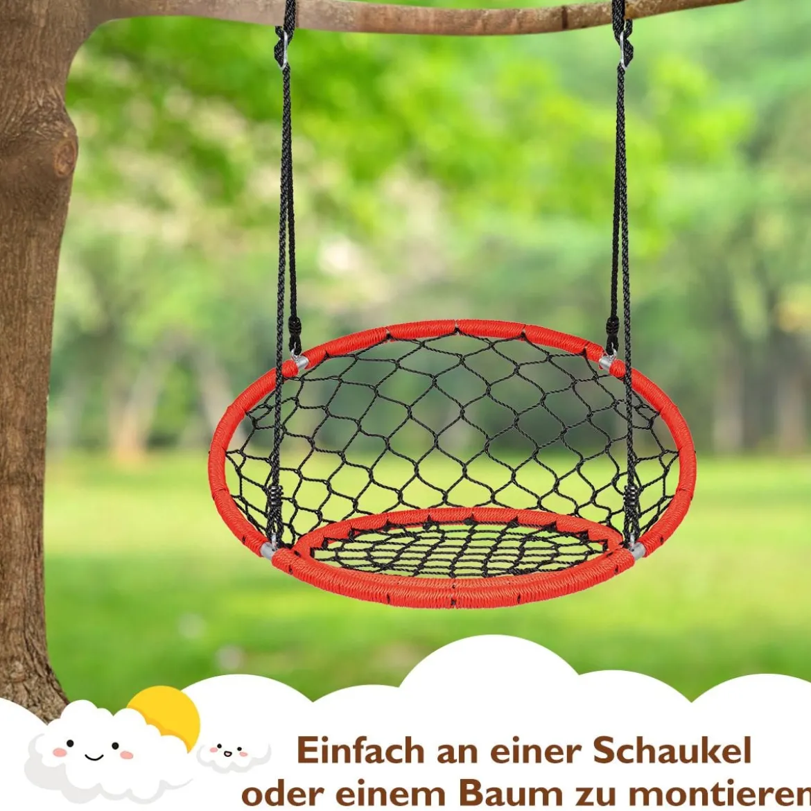 Netz-Schaukel Baumschaukel-Set Netz-Hängeschaukel mit verstellbaren Seilen und stabilem Stahlrahmen Orange