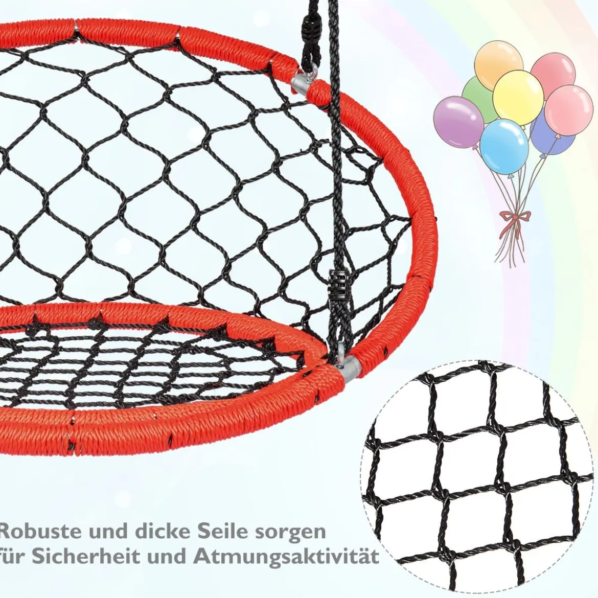 Netz-Schaukel Baumschaukel-Set Netz-Hängeschaukel mit verstellbaren Seilen und stabilem Stahlrahmen Orange