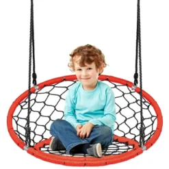 Netz-Schaukel Baumschaukel-Set Netz-Hängeschaukel mit verstellbaren Seilen und stabilem Stahlrahmen Orange