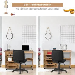 Nähmaschinentisch Zusammenklappbarer Nähtisch mit Ablagefächern 118,5 x 40 x 79,5 cm
