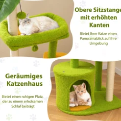 Niedlicher Katzenbaum für erwachsene Katzen mehrstufiger Katzenturm mit künstlichen Blättern Grün