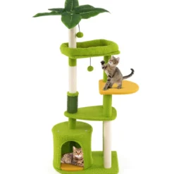 Niedlicher Katzenbaum für erwachsene Katzen mehrstufiger Katzenturm mit künstlichen Blättern Grün