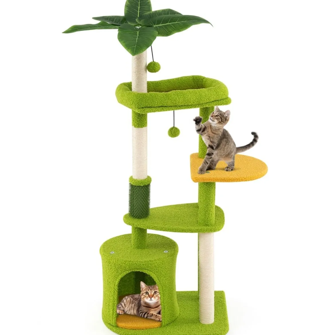 Niedlicher Katzenbaum für erwachsene Katzen mehrstufiger Katzenturm mit künstlichen Blättern Grün