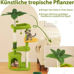 Niedlicher Katzenbaum für erwachsene Katzen mehrstufiger Katzenturm mit künstlichen Blättern Grün