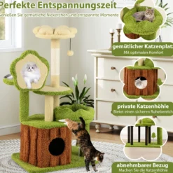 Niedlicher Katzenbaum für erwachsene Katzen mehrstöckiger Katzenturm mit Baumstamm-Kondo Grün