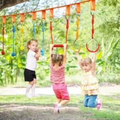 Ninja-Hindernis-Set für Kinder Slackline mit 7 Hindernissen verstellbaren Schnallen Baumschutz 100kg Tragkraft