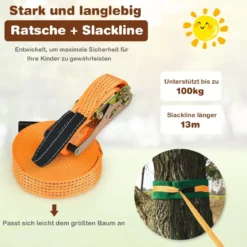 Ninja-Hindernis-Set für Kinder Slackline mit 7 Hindernissen verstellbaren Schnallen Baumschutz 100kg Tragkraft
