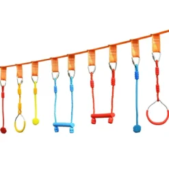 Ninja-Hindernis-Set für Kinder Slackline mit 7 Hindernissen verstellbaren Schnallen Baumschutz 100kg Tragkraft