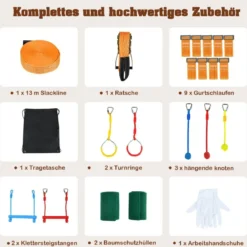 Ninja-Hindernis-Set für Kinder Slackline mit 7 Hindernissen verstellbaren Schnallen Baumschutz 100kg Tragkraft