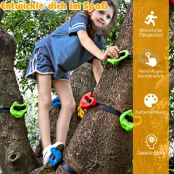 18 Ninja-Klettergriffe Kinder-Kletterfelsen mit sechs Gurten Kinder Klettergriffe Klettersteine Bunt