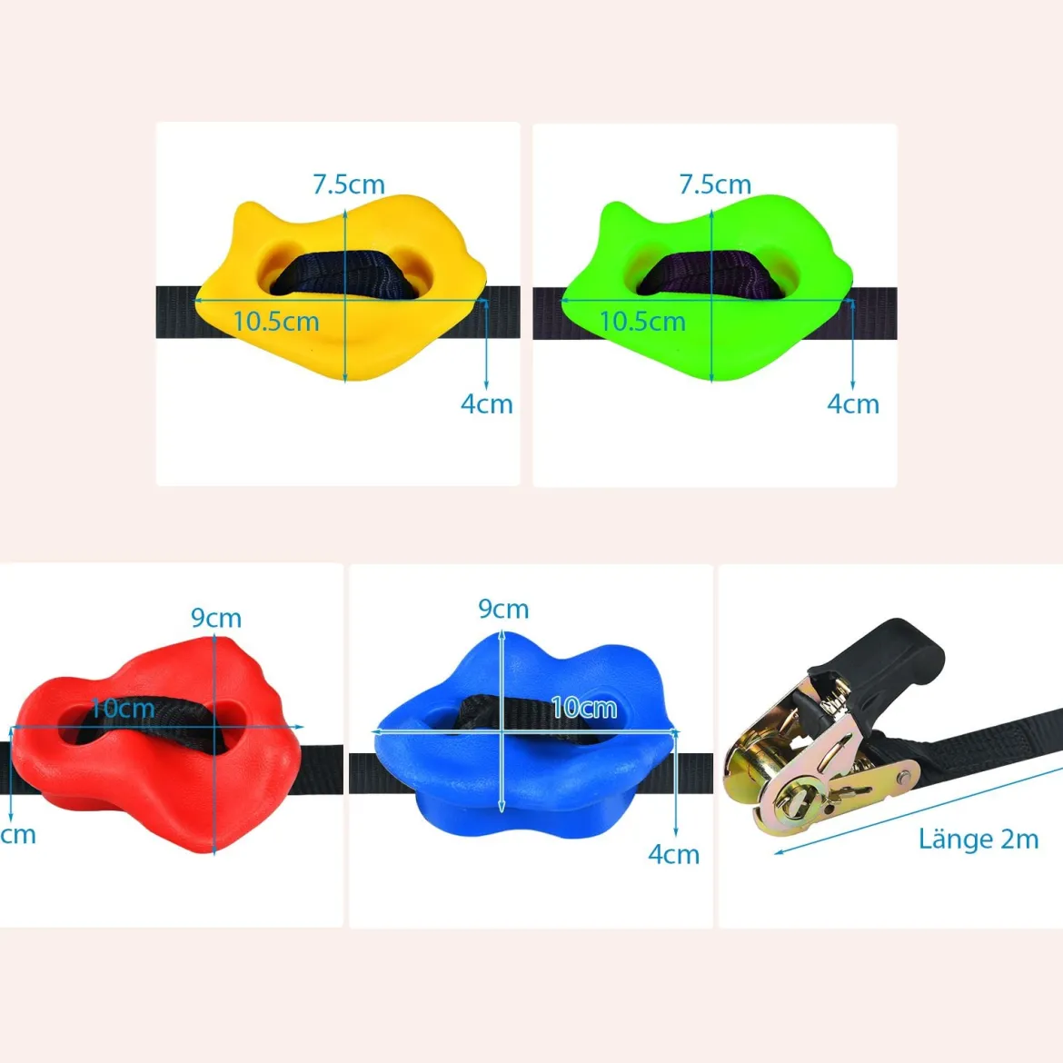 18 Ninja-Klettergriffe Kinder-Kletterfelsen mit sechs Gurten Kinder Klettergriffe Klettersteine Bunt