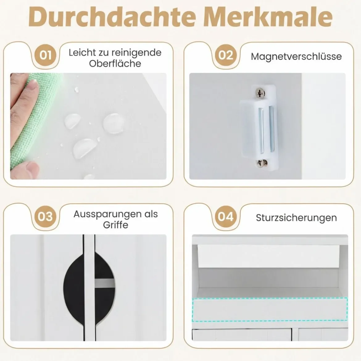Nischenschrank mit Rollen & Verstellbarem Regal & Handtuchhalter & Schiebetüren Badrollwagen