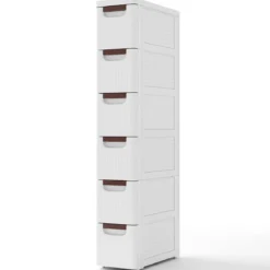 Nischenschrank schmal mit Rollen Nischenregal 20cm breit Nischenwagen mit 4 Schubladen Weiß (6 Schubladen)