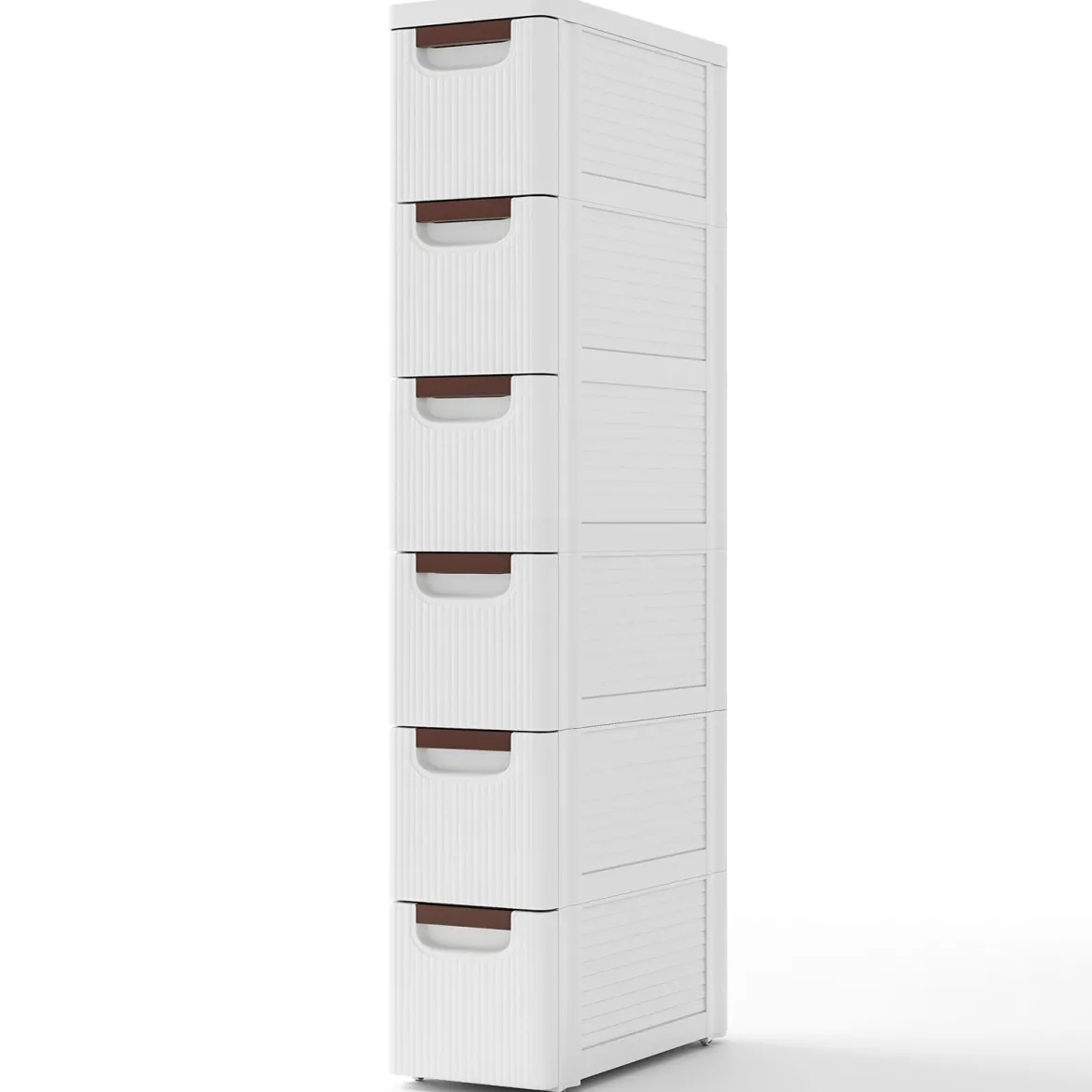Nischenschrank schmal mit Rollen Nischenregal 20cm breit Nischenwagen mit 4 Schubladen Weiß (6 Schubladen)