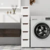 Nischenschrank schmal mit Rollen Nischenregal 20cm breit Badrollwagen Weiß (5 Schubladen)