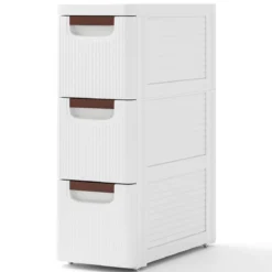 Nischenschrank schmal mit Rollen Nischenregal 20cm breit Nischenwagen mit 4 Schubladen Weiß (3 Schubladen)