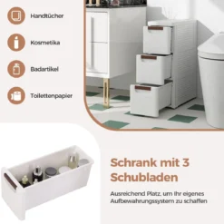 Nischenschrank schmal mit Rollen Nischenregal 20cm breit Nischenwagen mit 4 Schubladen Weiß (3 Schubladen)