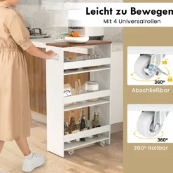 Nischenwagen 20cm breit 4 Etagen Küchenwagen schmal Nischenregal auf Rollen 47,5 x 20 x 80,5 cm