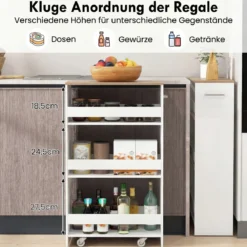 Nischenwagen 20cm breit 4 Etagen Küchenwagen schmal Nischenregal auf Rollen 47,5 x 20 x 80,5 cm