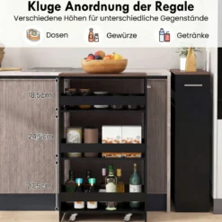 Nischenwagen 20cm breit 4 Etagen Küchenwagen schmal Nischenregal auf Rollen 47,5 x 20 x 80,5 cm