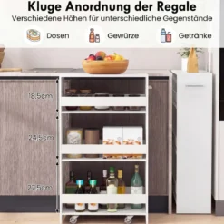 Nischenwagen 20cm breit 4 Etagen Küchenwagen schmal Nischenregal auf Rollen 47,5 x 20 x 80,5 cm
