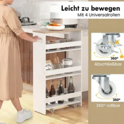 Nischenwagen 20cm breit 4 Etagen Küchenwagen schmal Nischenregal auf Rollen 47,5 x 20 x 80,5 cm
